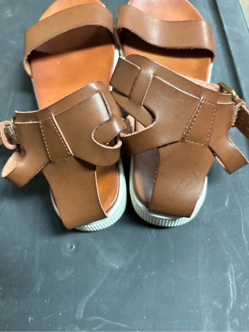 Mia Brown Leather Ankle-Strap Sandals